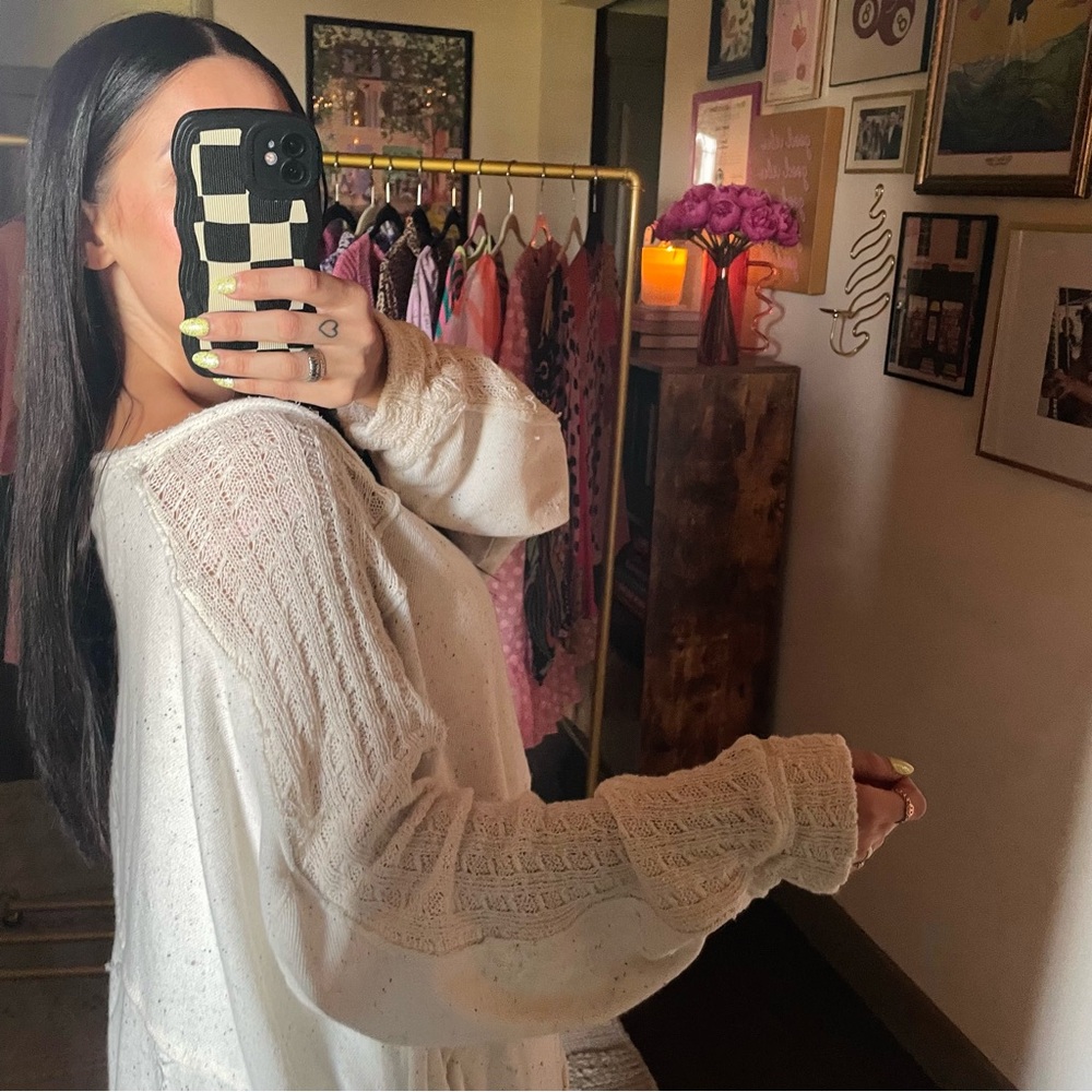 Free People Ivory Oversized Boho Tunic Pullover - Picture 3 of 13